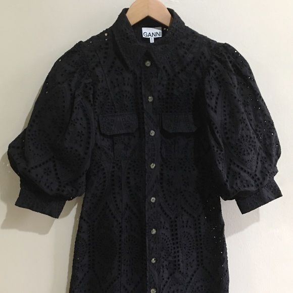 Ganni Eyelet Puff Sleeve Dress - Picture 6 of 9